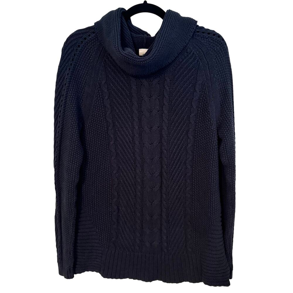 Cabi Womens Navy Blue Cowl Neck Cable Knit Sweater #3168 Size Small Cotton Blend